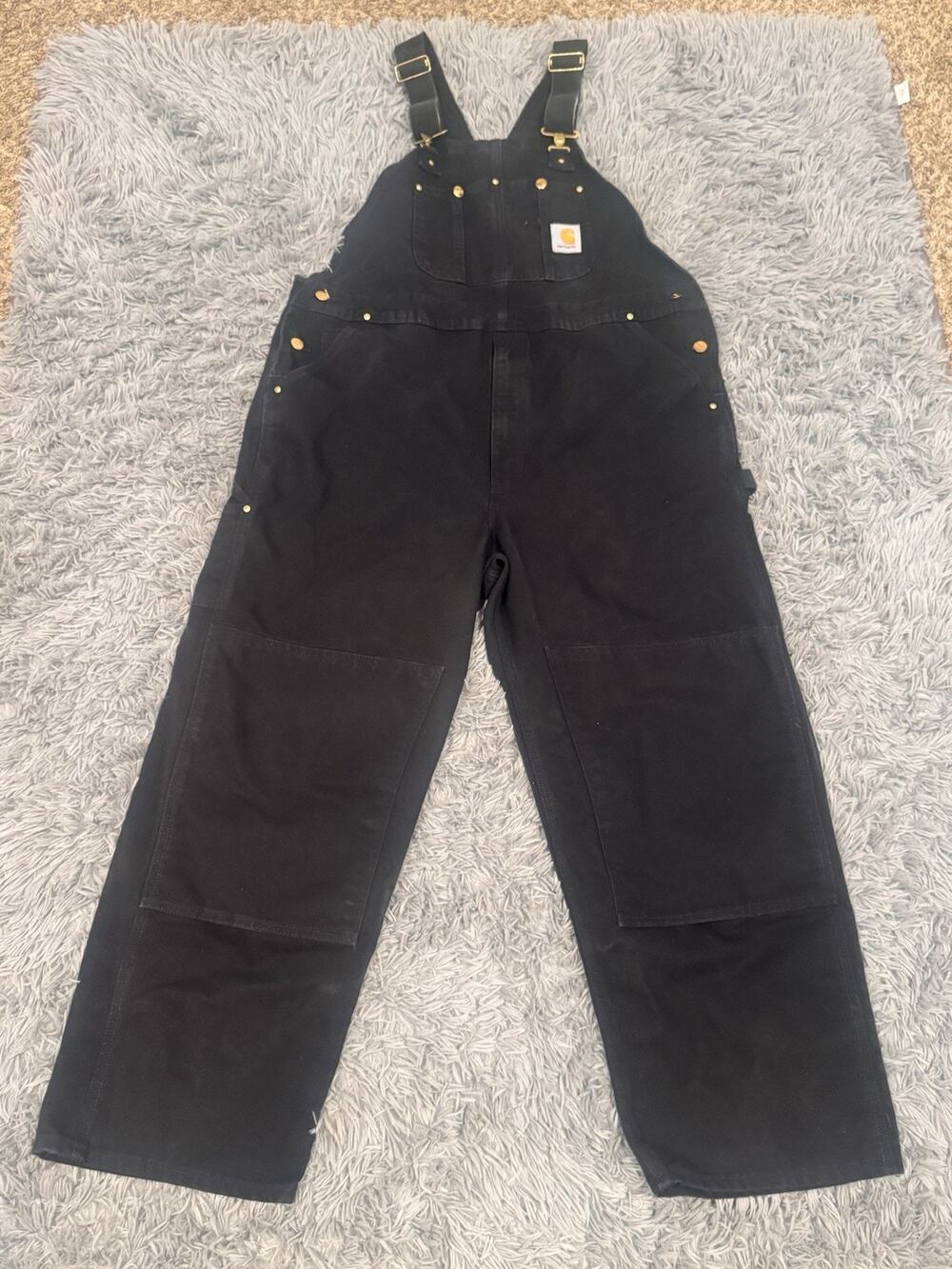 Vtg Carhartt Overalls 42x30 Black Double Knee Duck Bib Black Workwear Grunge USA